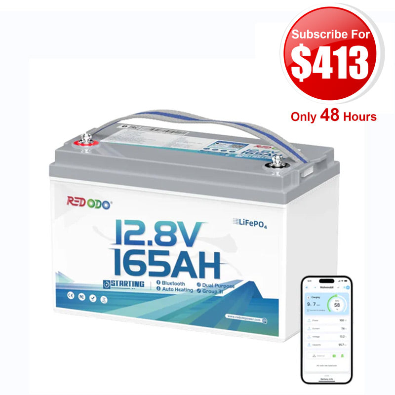 🔥【Flash Sale-$413 After Subscribe】Redodo 12V 165Ah 1200CCA Dual-Purpose Lithium Bluetooth Marine Battery with Self Heating