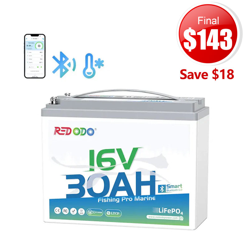 🔥【Final $143】Redodo 16V 30Ah Lithium Fish Finder Battery with Bluetooth