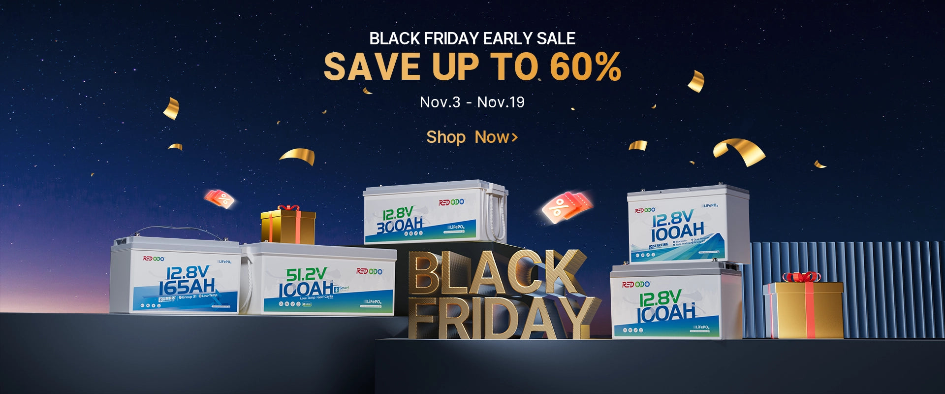 Redodo Black Friday lithium battery early sale 2025, with gifts and high discounts