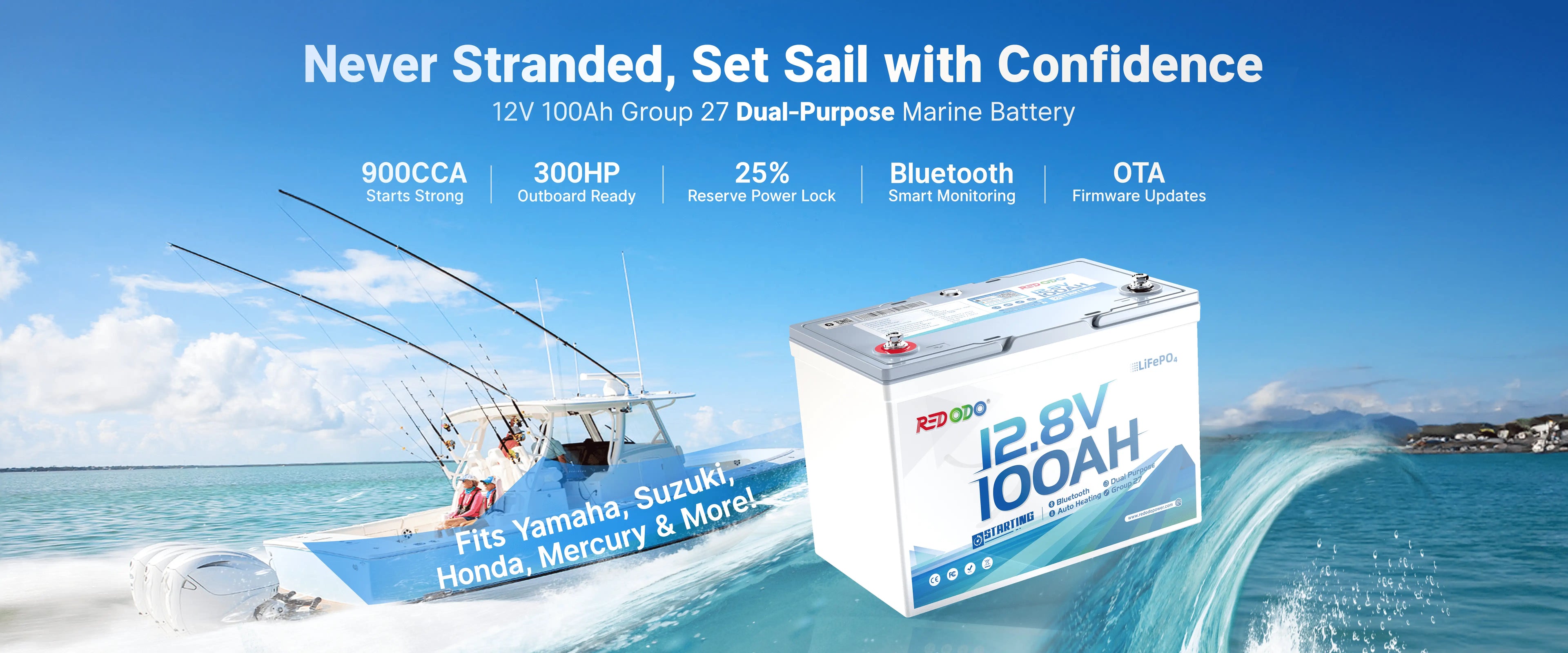 Redodo 12V 100ah group 27 dual-purpose marine battery