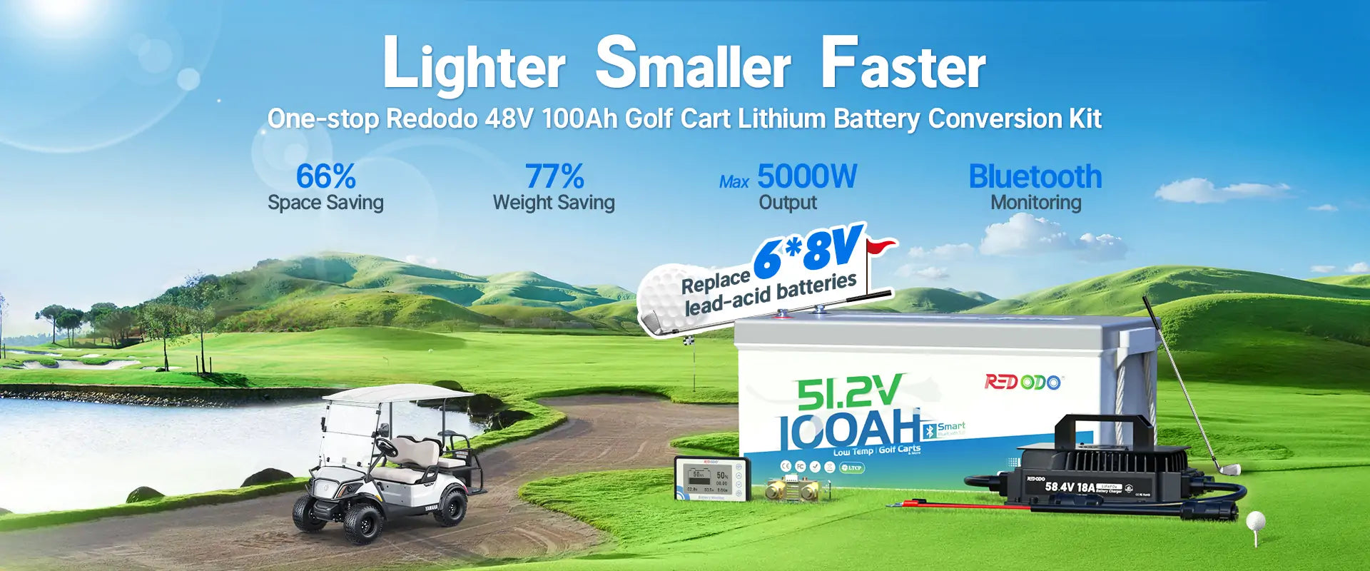 Redodo 48V 100Ah Lithium Golf Cart Bluetooth battery