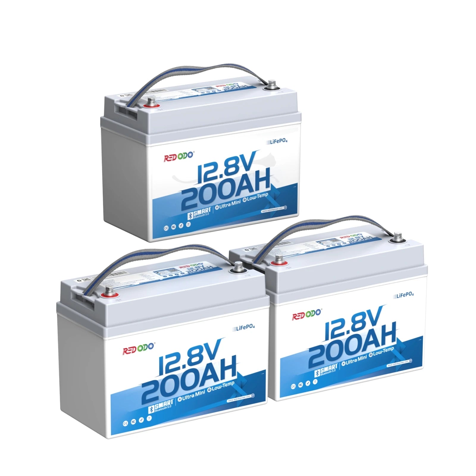 3-pack of Redodo 12V 200Ah Ultra Mini Group 31 Bluetooth Lithium Battert