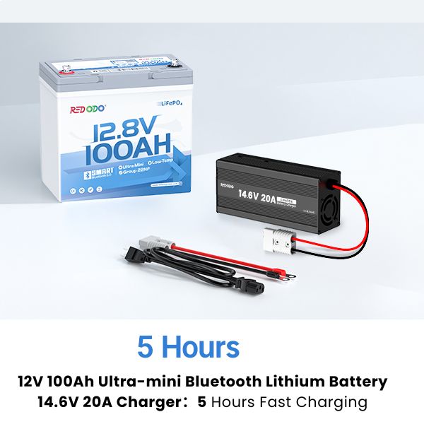 Redodo 12V 100Ah Ultra-Mini Lithium LiFePO4 Battery | Smallest Bluetooth Battery | For RV, Trolling Motor, Solar