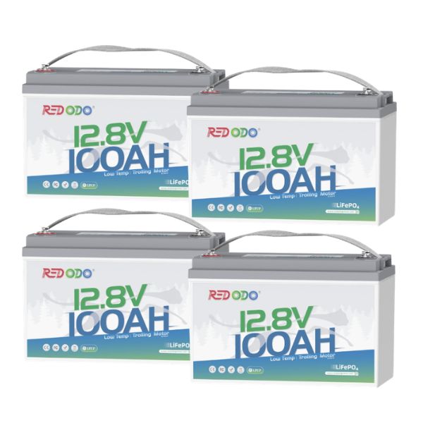 4 pack of Redodo 12V 100Ah Best Lithium Trolling Motor Batteries With Low Temp Protection