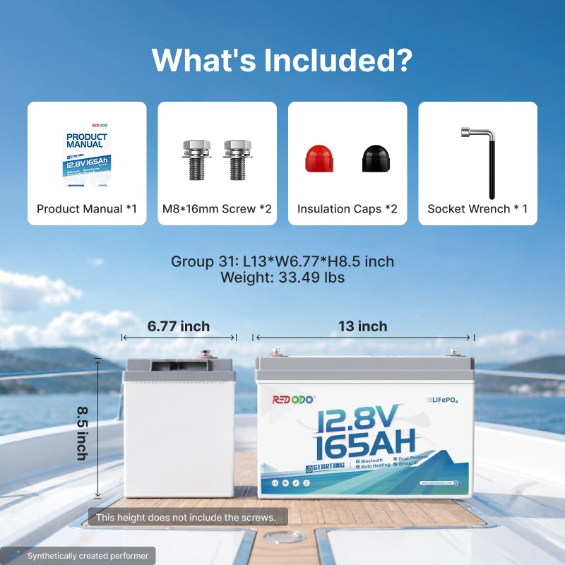 Redodo 12V 165Ah Group 31 Dual-Purpose Marine Battery product box