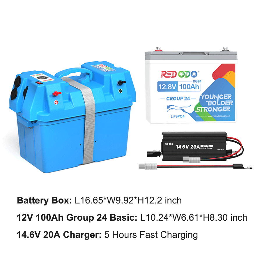 ⚡[$220 after Sign-Up] Redodo 12V 100Ah Group 24 Deep Cycle LiFePO4 Lithium Battery | For Home, RV, Marine