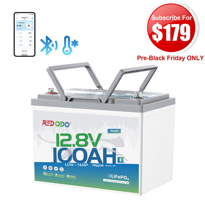 【Flash Sale $179 After Subscribe】Redodo 12V 100Ah Group 24 Bluetooth LiFePO4 Battery | Real-Time Battery Monitoring | For RV, Marine, Solar
