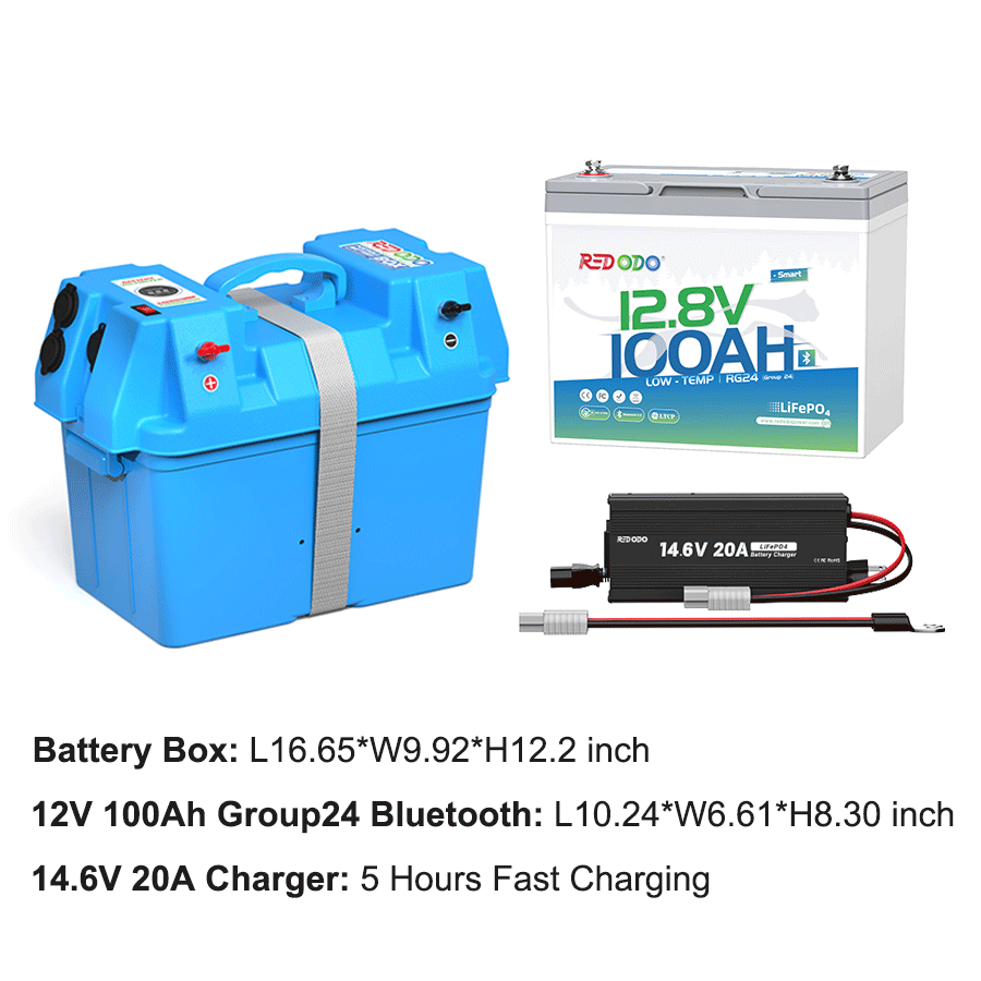 ⚡[$239 after Sign-Up] Redodo 12V 100Ah Group 24 Bluetooth LiFePO4 Battery | Real-Time Battery Monitoring | For RV, Marine, Solar