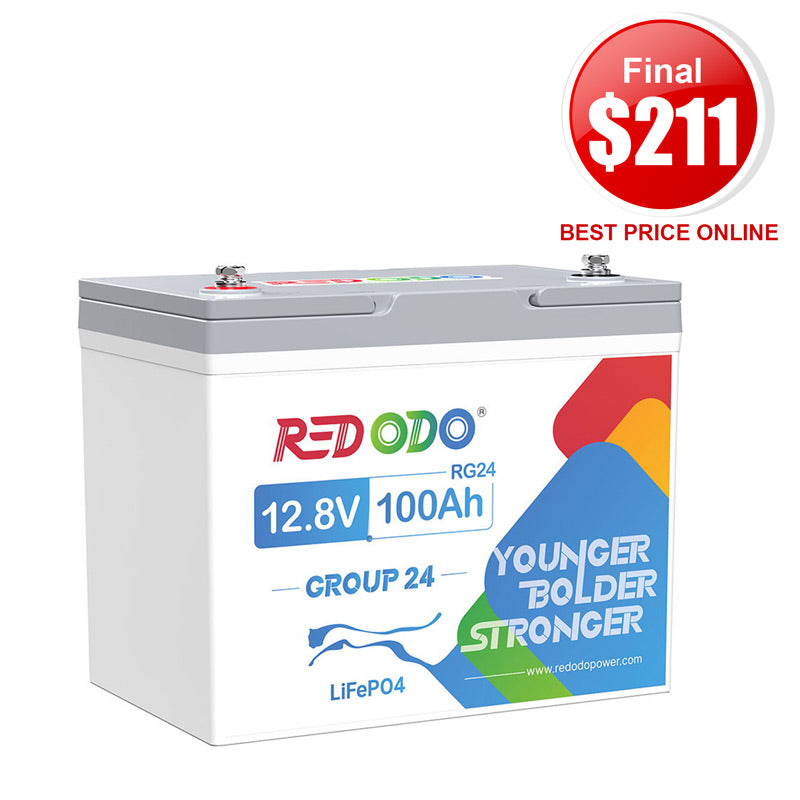 ⚡[Final $211] Redodo 12V 100Ah Group 24 Deep Cycle LiFePO4 Lithium Battery | For Home, RV, Marine