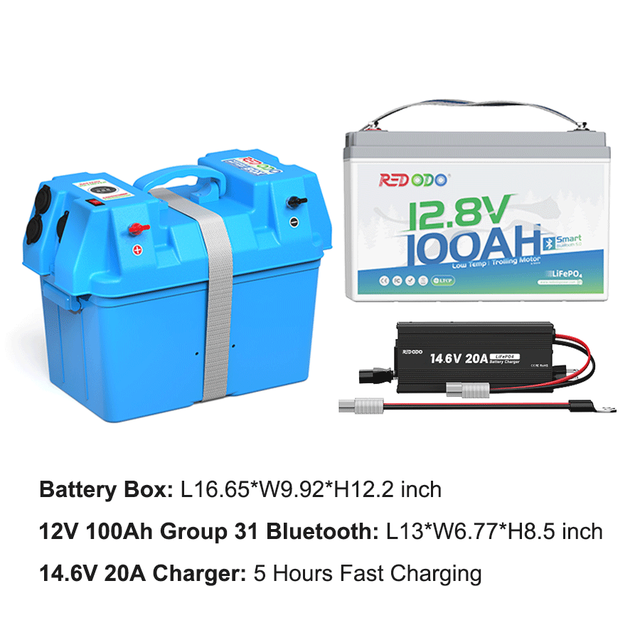 ⚡[$220 after Sign-Up] Redodo 12V 100Ah Group 31 Bluetooth Lithium Battery | Real-Time Battery Monitoring | For RV, Marine, Solar