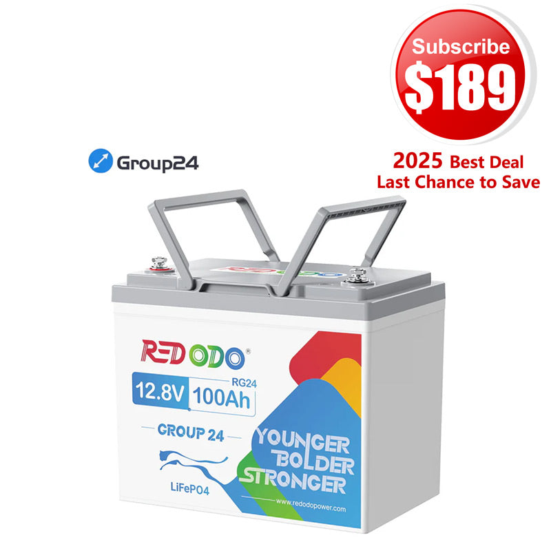 🔥【$189 After Subscribe】Redodo 12V 100Ah Group 24 Deep Cycle LiFePO4 Lithium Battery | For Home, RV, Marine
