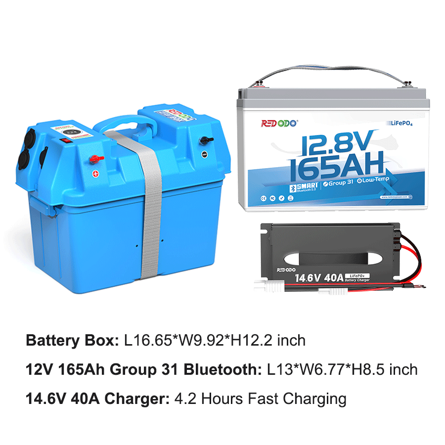 Redodo 12V 165Ah Group 31 LiFePO4 battery RV solar power kit