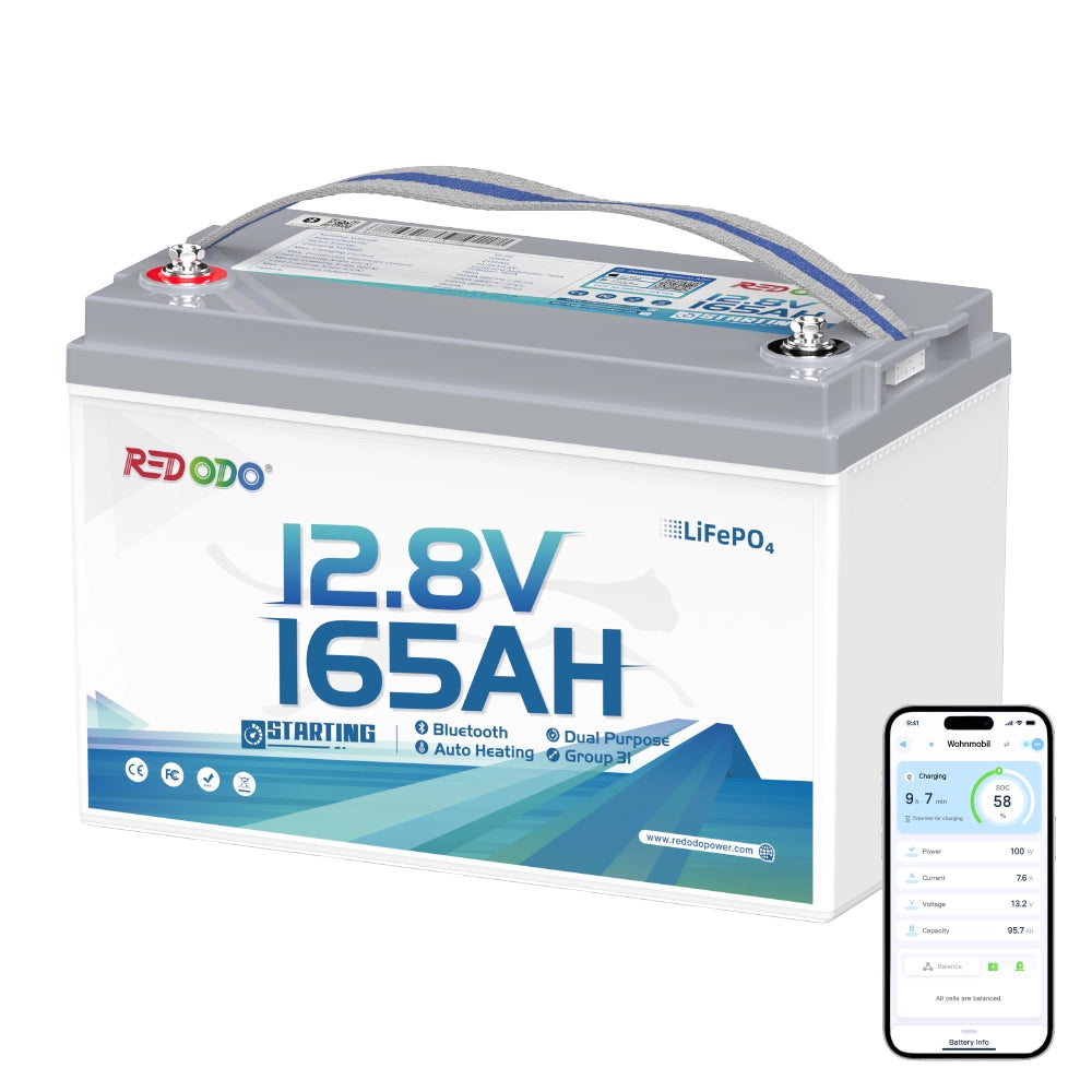 Redodo 12V 165Ah Group 31 Dual-Purpose lithium Marine Battery with Bluetooth