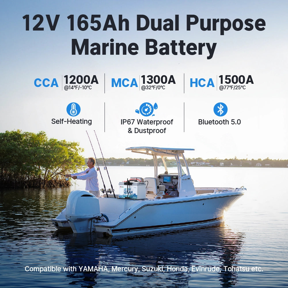 Redodo 12V 165Ah Group 31 Dual-Purpose Marine Battery, IP 67 waterproof battery