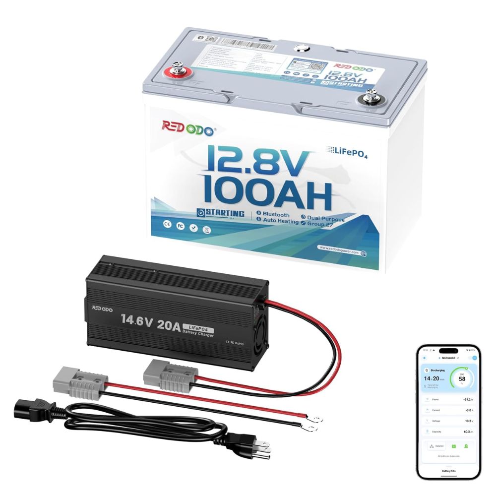 【Like New】Redodo 12V 100Ah 900 CCA Group 27 Dual Purpose Marine Battery with OTA Bluetooth Auto-Heating