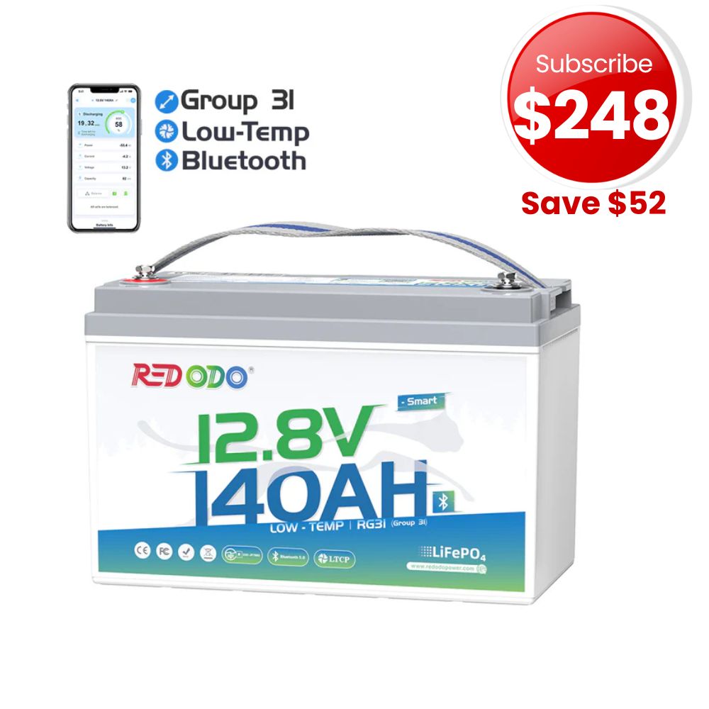 🔥[SALE-$248 After Subscribe] Redodo 12V 140Ah Group 31 Lithium Battery with Bluetooth | 40% More Capacity | For RV, Marine, Solar Home