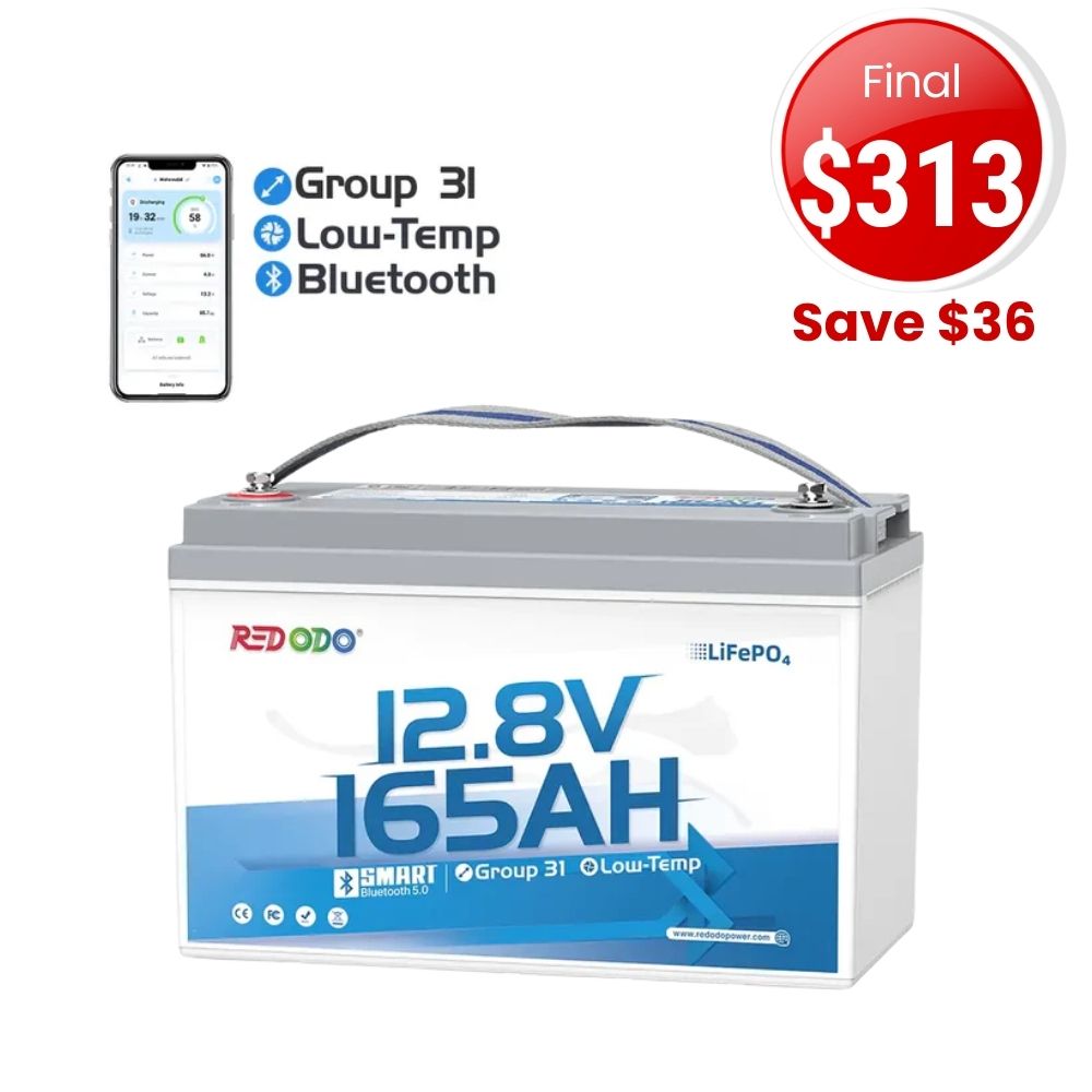 🔥【$Final 313】Redodo 12V 165Ah Group 31 Bluetooth Lithium Battery | For RV, Marine, Solar Home