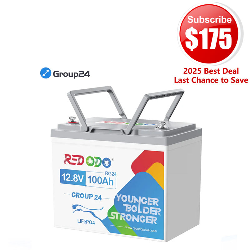 🔥【$175 After Subscribe】Redodo 12V 100Ah Group 24 Deep Cycle LiFePO4 Lithium Battery | For Home, RV, Marine