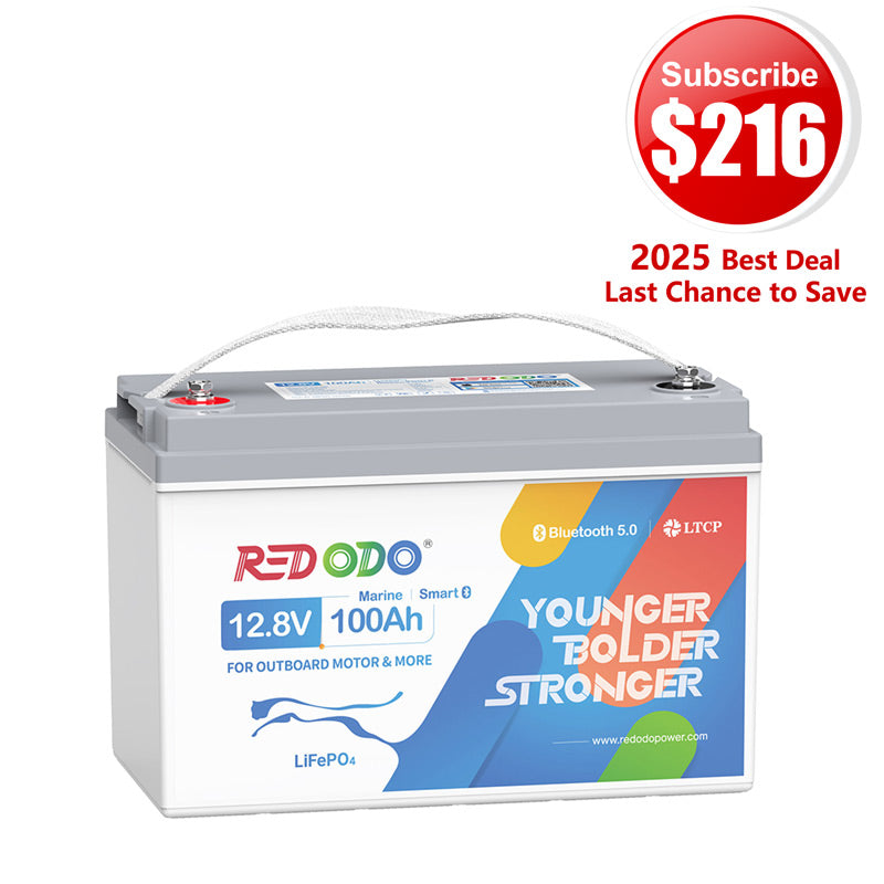 🔥【$216 After Subscribe】Redodo 12V 100Ah Plus Bluetooth Marine Battery | For Marine, Trolling Motors, RV