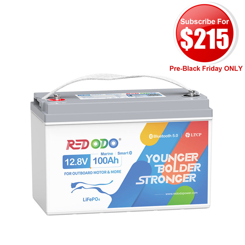 【$215 After Subscribe】Redodo 12V 100Ah Plus Bluetooth Marine Battery | For Marine, Trolling Motors, RV