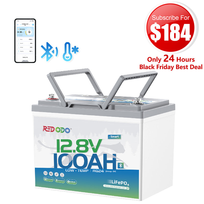 🔥【$184 After Subscribe】Redodo 12V 100Ah Group 24 Bluetooth LiFePO4 Battery | Real-Time Battery Monitoring | For RV, Marine, Solar