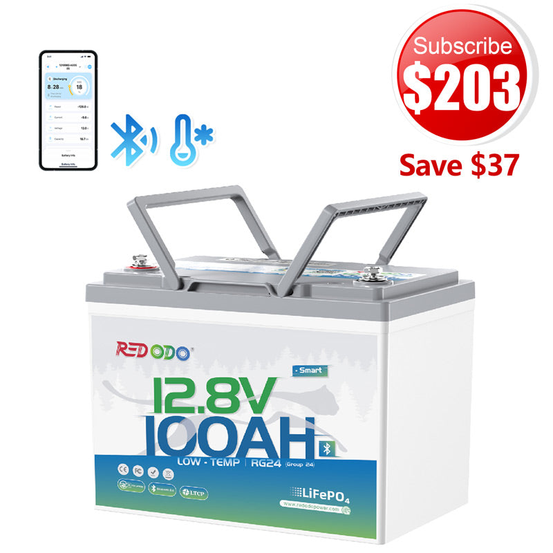 🔥[$203 After Subscribe] Redodo 12V 100Ah Group 24 Bluetooth LiFePO4 Battery | Real-Time Battery Monitoring | For RV, Marine, Solar