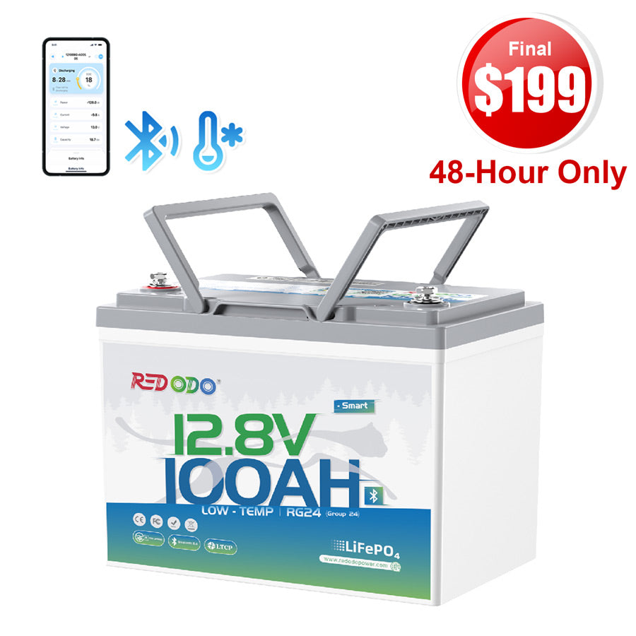 【Best Deal】Redodo 12V 100Ah Group 24 Bluetooth LiFePO4 Battery | Real-Time Battery Monitoring | For RV, Marine, Solar