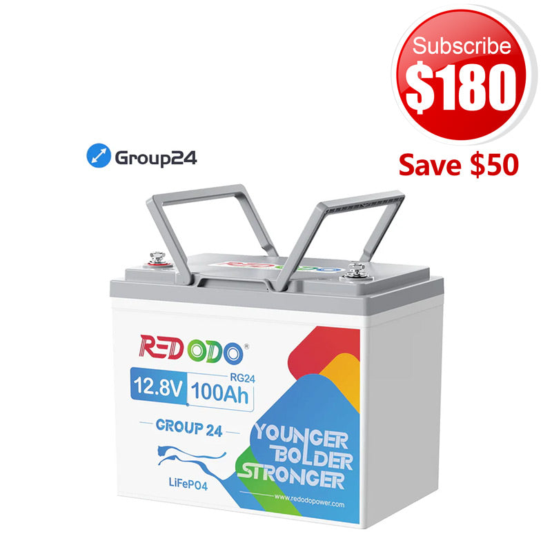 🔥【$180 After Subscribe】Redodo 12V 100Ah Group 24 Deep Cycle LiFePO4 Lithium Battery | For Home, RV, Marine