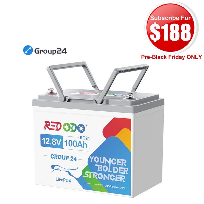 【 $188 After Subscribe】Redodo 12V 100Ah Group 24 Deep Cycle LiFePO4 Lithium Battery | For Home, RV, Marine