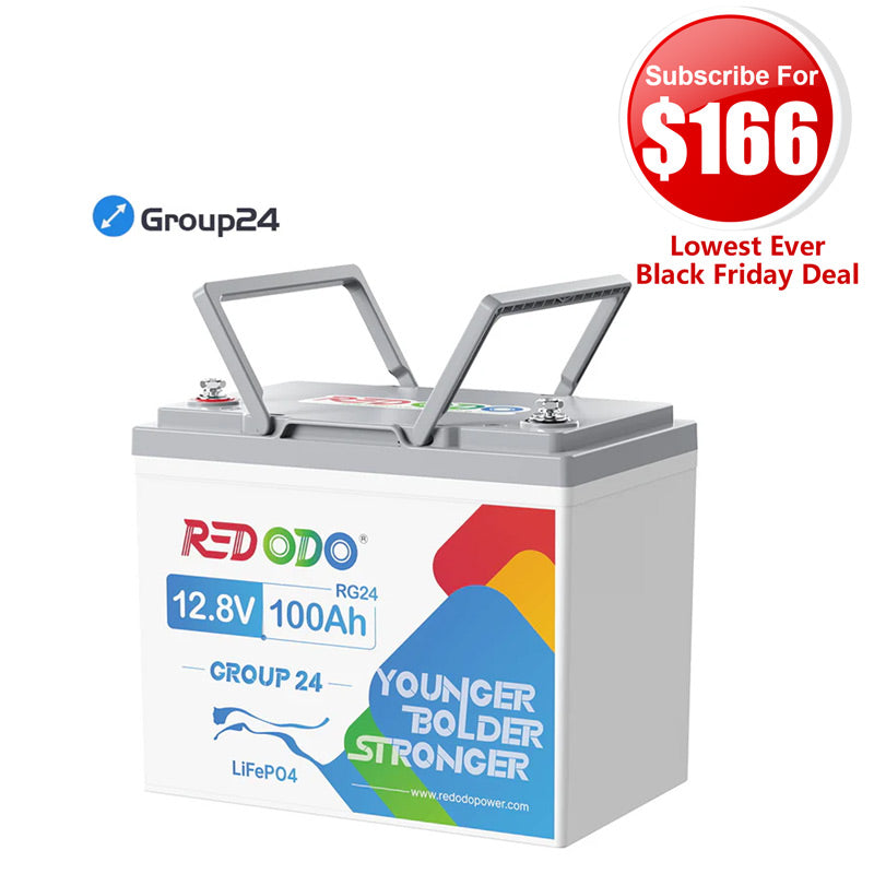 🔥【 $166 After Subscribe】Redodo 12V 100Ah Group 24 Deep Cycle LiFePO4 Lithium Battery | For Home, RV, Marine
