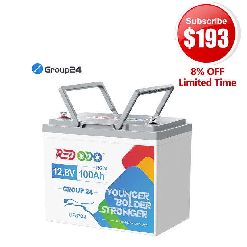 🔥【Subscribe for $193】Redodo 12V 100Ah Group 24 Deep Cycle LiFePO4 Lithium Battery | For Home, RV, Marine