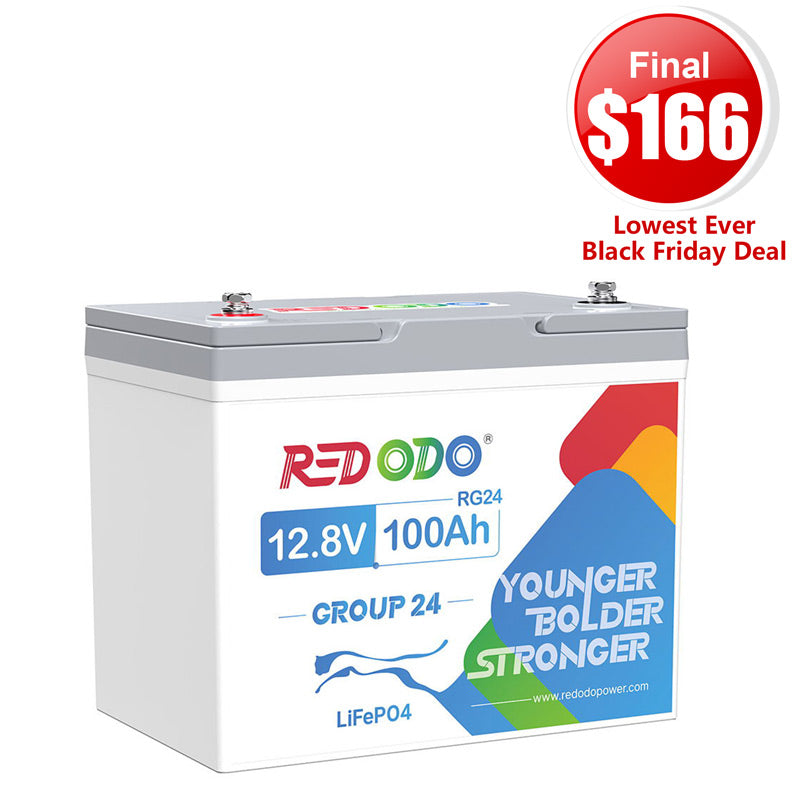 🔥【 Final $166】Redodo 12V 100Ah Group 24 Deep Cycle LiFePO4 Lithium Battery | For Home, RV, Marine