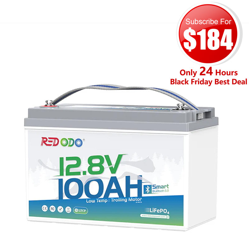 🔥【$184 After Subscribe】Redodo 12V 100Ah Group 31 Bluetooth Lithium Battery | Real-Time Battery Monitoring | For RV, Marine, Solar