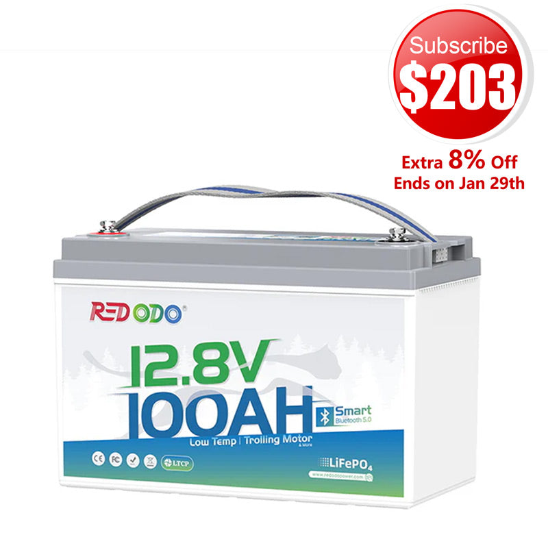 🔥【$203 After Subscribe】Redodo 12V 100Ah Group 31 Bluetooth Lithium Battery | Real-Time Battery Monitoring | For RV, Marine, Solar