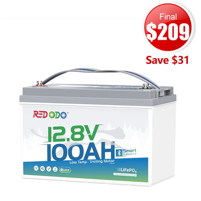 🔥【Final $209】Redodo 12V 100Ah Group 31 Bluetooth Lithium Battery | Real-Time Battery Monitoring | For RV, Marine, Solar