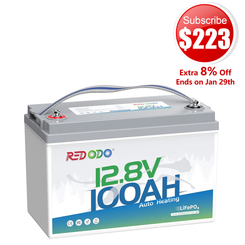🔥【$223 After Subscribe】Redodo 12V 100Ah Self-Heating Lithium Battery | For RV, Boats, and Solar Home Systems