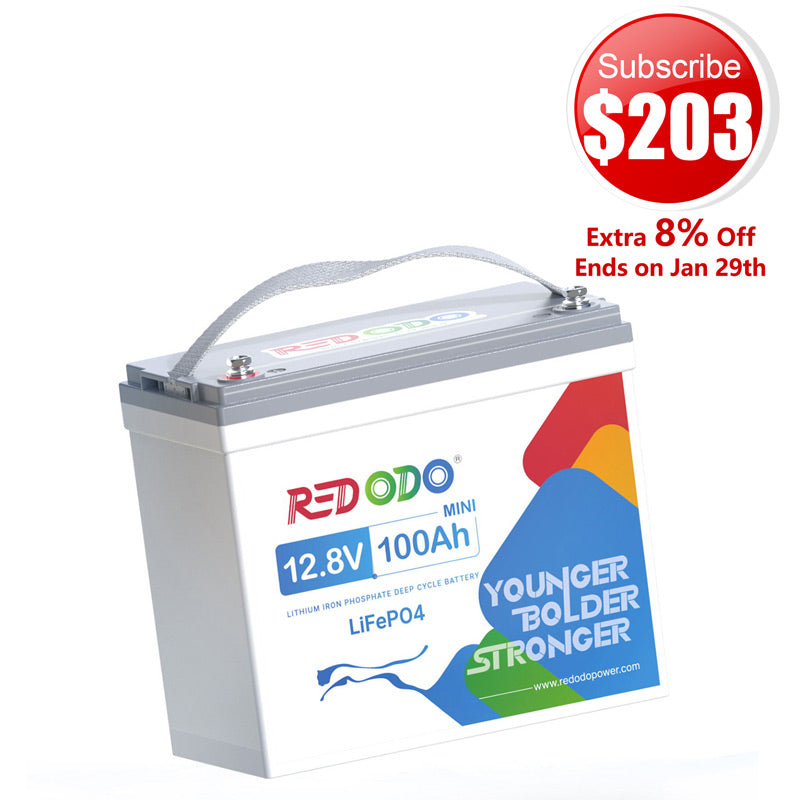 🔥【$203 After Subscribe】Redodo 12V 100Ah Mini Lithium LiFePO4 Battery | Smallest 12V Battery | For RV, Trolling Motor, Solar