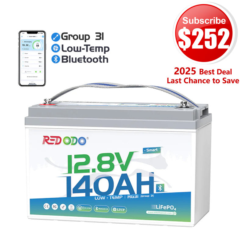🔥【$252 After Subscribe】Redodo 12V 140Ah Group 31 Lithium Battery with Bluetooth | 40% More Capacity | For RV, Marine, Solar Home