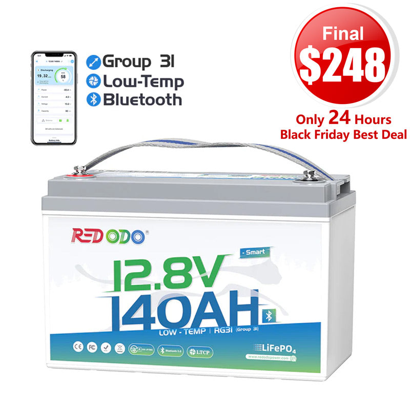🔥【$248 Only 24H】Redodo 12V 140Ah Group 31 Lithium Battery with Bluetooth | 40% More Capacity | For RV, Marine, Solar Home