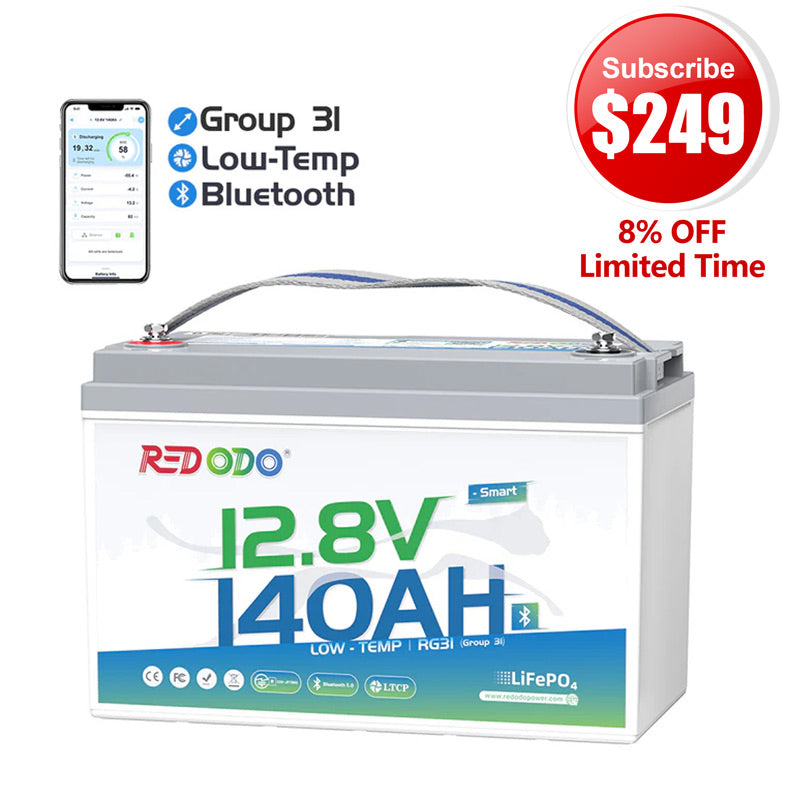 🔥【Subscribe for $249】Redodo 12V 140Ah Group 31 Lithium Battery with Bluetooth | 40% More Capacity | For RV, Marine, Solar Home