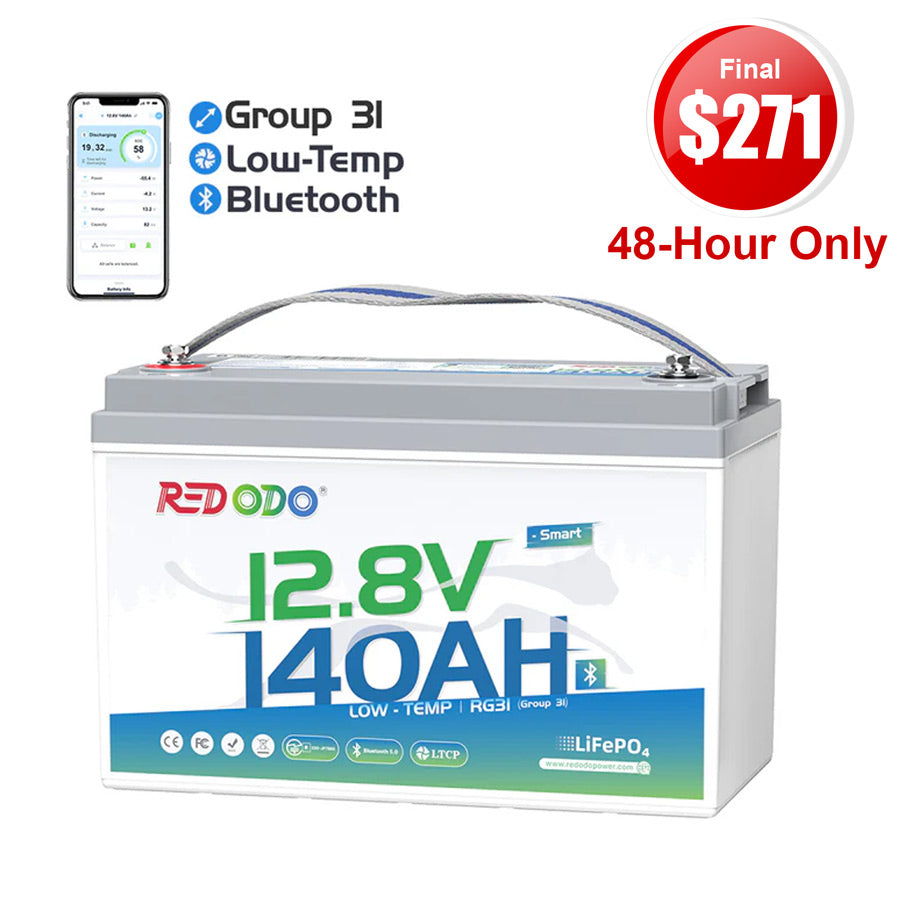【Final $271】 Redodo 12V 140Ah Group 31 Lithium Battery with Bluetooth | 40% More Capacity | For RV, Marine, Solar Home