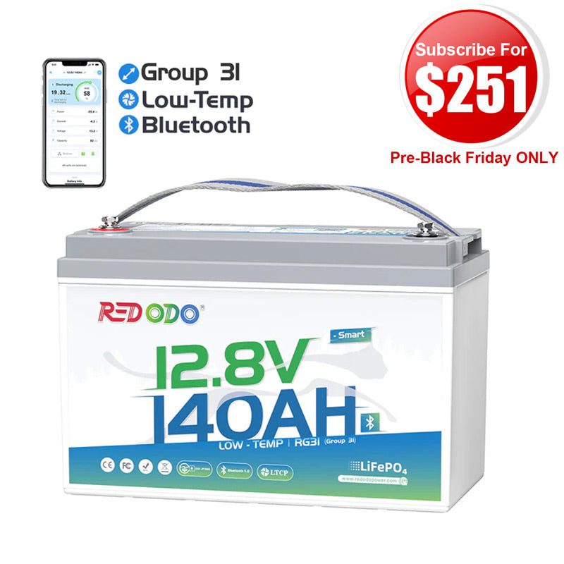 【$251 After Subscribe】Redodo 12V 140Ah Group 31 Lithium Battery with Bluetooth | 40% More Capacity | For RV, Marine, Solar Home
