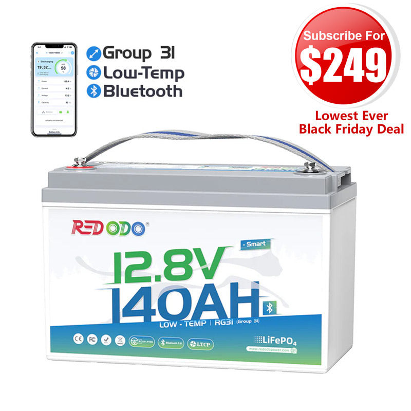 🔥【$249 After Subscribe】Redodo 12V 140Ah Group 31 Lithium Battery with Bluetooth | 40% More Capacity | For RV, Marine, Solar Home