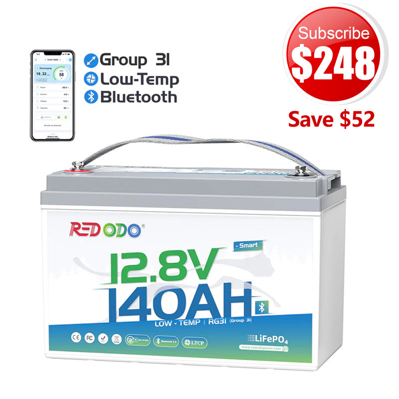 ⚡【Flash Sale-$248 After Subscribe】Redodo 12V 140Ah Group 31 Lithium Battery with Bluetooth | 40% More Capacity | For RV, Marine, Solar Home