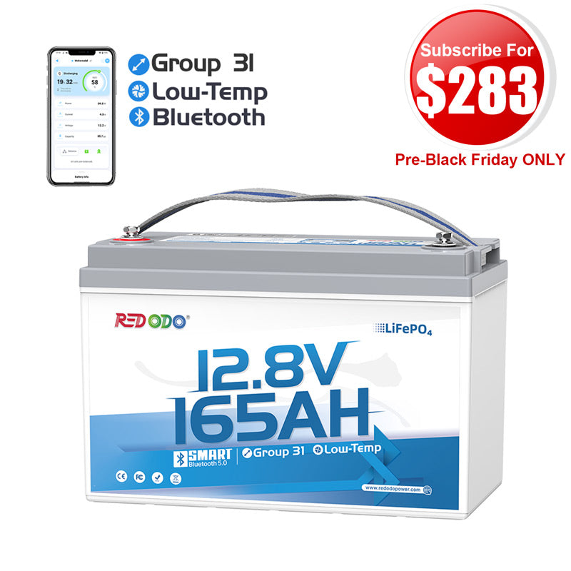 【$283 After Subscribe】Redodo 12V 165Ah Group 31 Bluetooth Lithium Battery | For RV, Marine, Solar Home