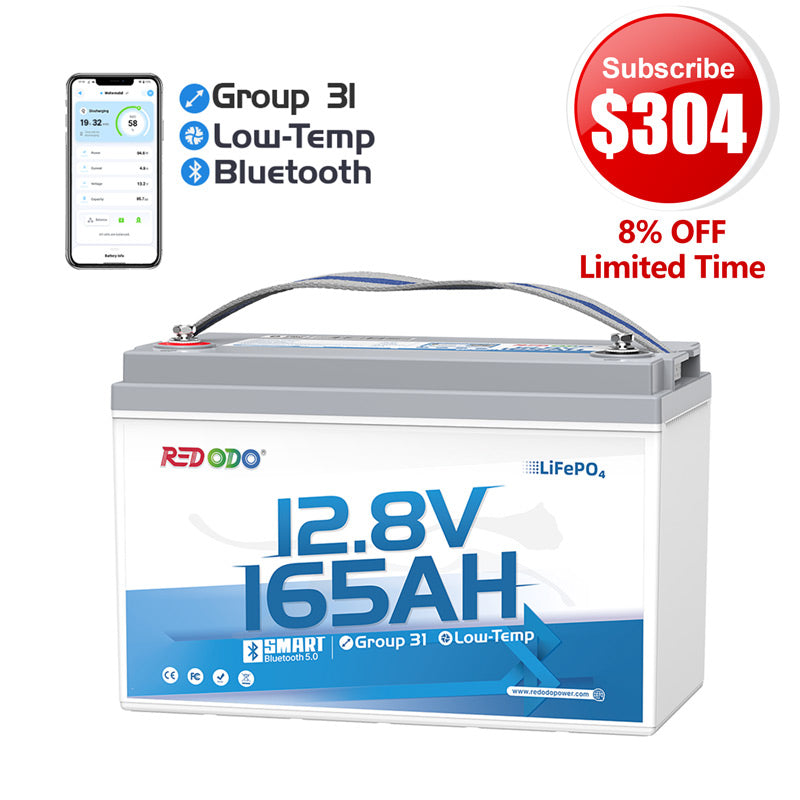 🔥【Subscribe for $304】Redodo 12V 165Ah Group 31 Bluetooth Lithium Battery | For RV, Marine, Solar Home