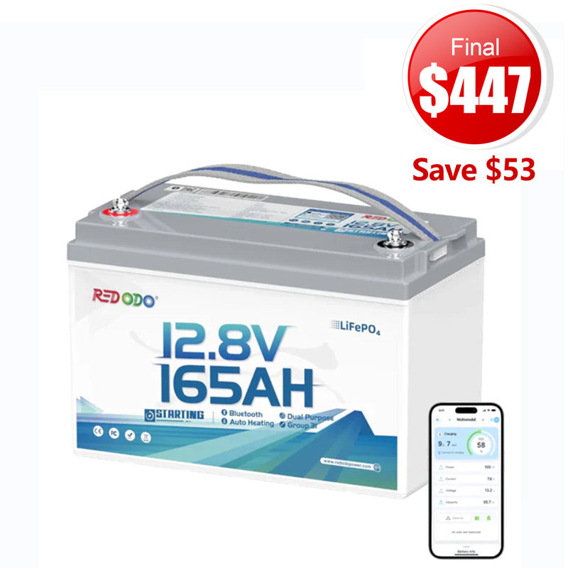 🔥【Final $447】 Redodo 12V 165Ah 1200CCA Group 31 Dual-Purpose Lithium Bluetooth Marine Battery with Self Heating