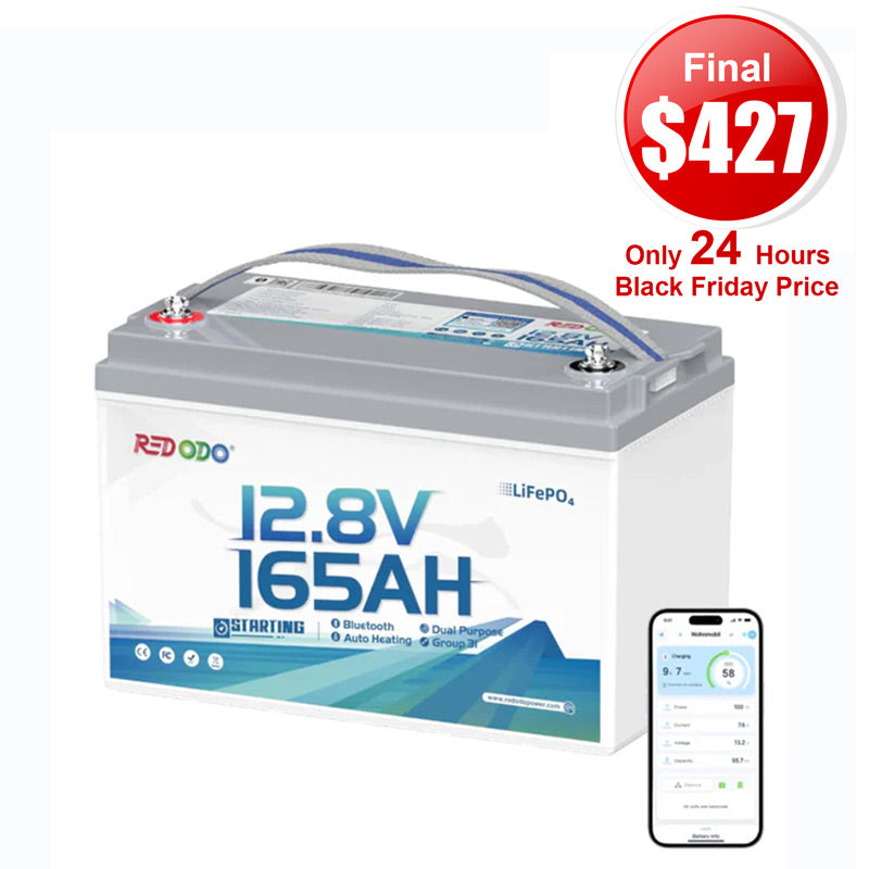 【$427 After Subscribe】Redodo 12V 165Ah 1200CCA Dual-Purpose Lithium Bluetooth Marine Battery with Self Heating