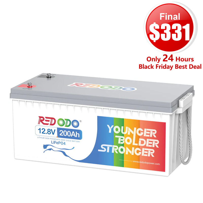 🔥【$331 Only 24H】Redodo 12V 200Ah Lithium LiFePO4 Battery | 1280W Load Power | For RV, Solar, Off-Grid