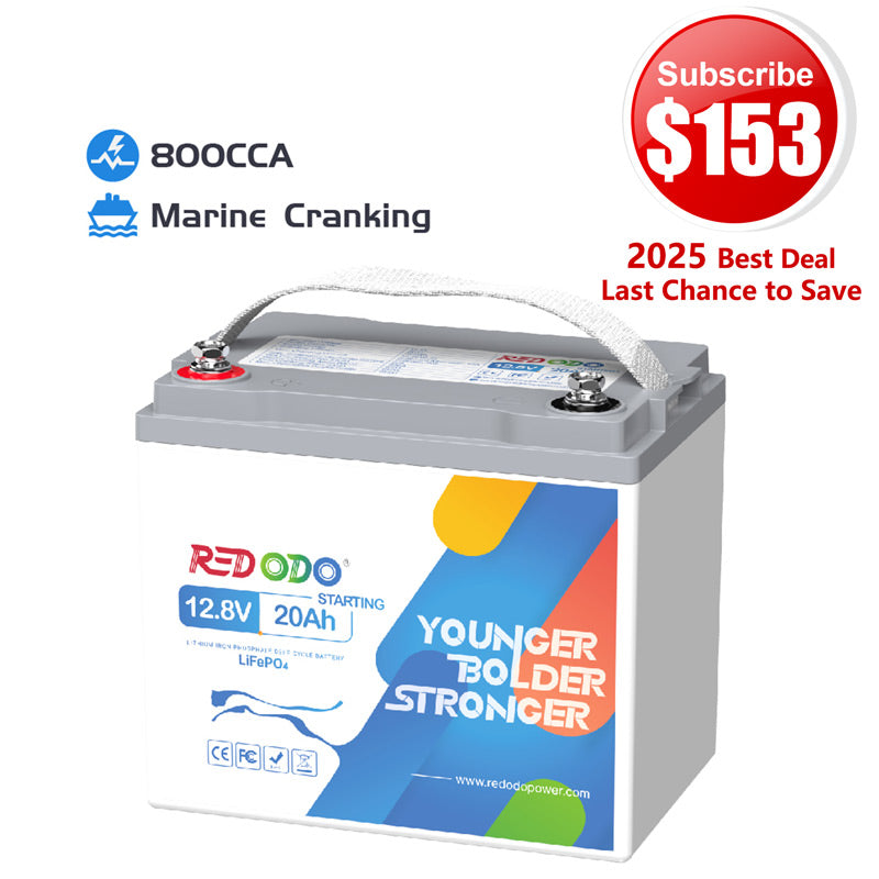 🔥【$153 After Subscribe】Redodo 12V 20Ah LiFePO4 Marine Cranking Battery, 800CCA（-10℃）